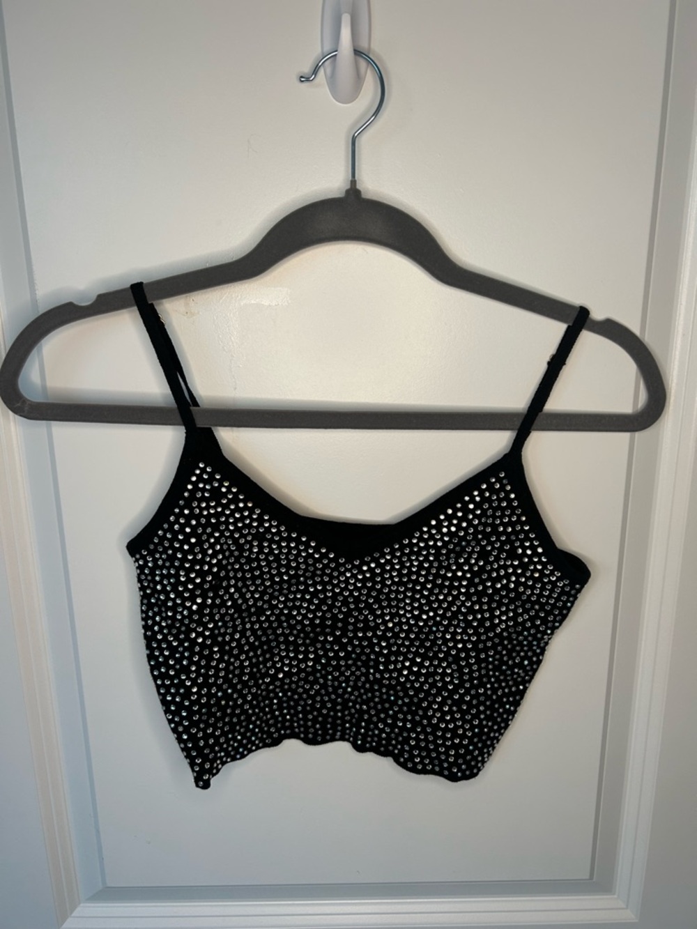 Black Rhinestone Cropped Cami Top